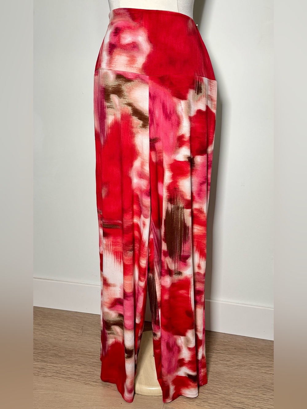 New Directions L Red Abstract Watercolor Palazzo Pants High Waist Festival Boho